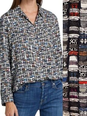 Nic + Zoe coffee cup tumbler quirky novelty print shirt XS